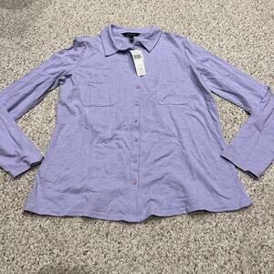 NWT Long Tall Sally Easygoing Washed Jersey Button Down Shirt Sz M Lavender